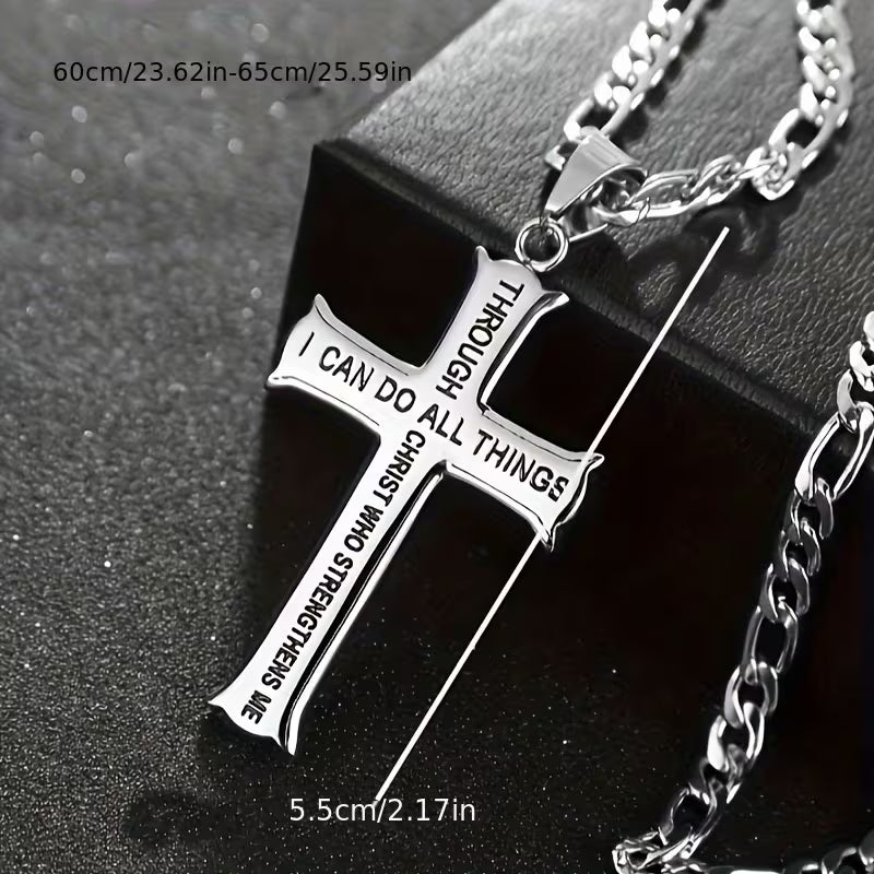 Philippians 4:13 Cross Necklace — "I Can Do All Things Through Christ" | Silver Scripture Pendant