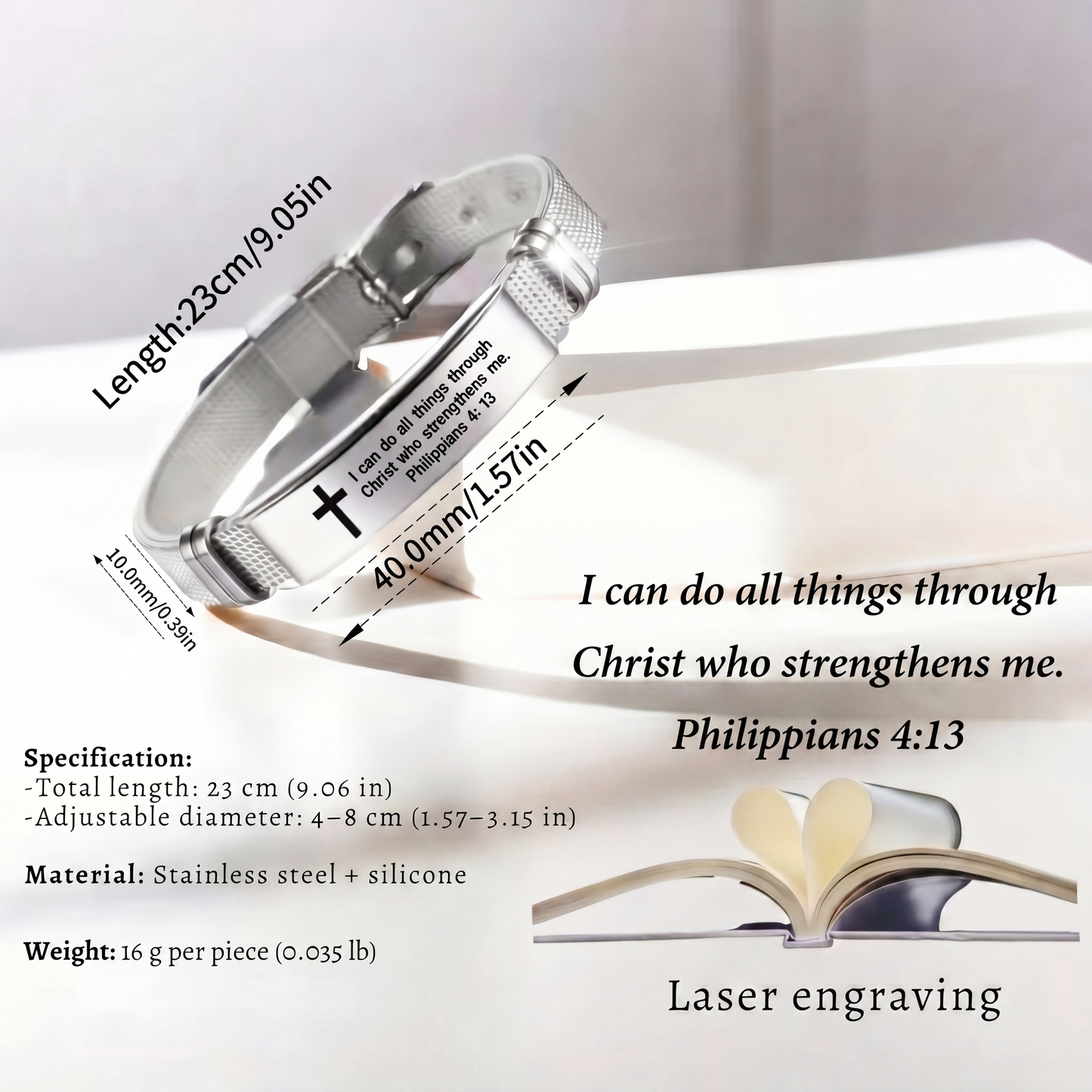 Philippians 4:13 Scripture Bracelet — "I Can Do All Things Through Christ" | Adjustable Faith Bracelet