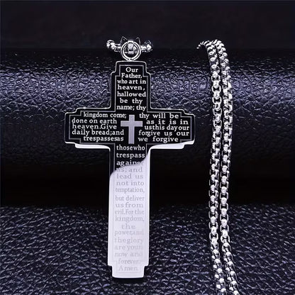 Lord's Prayer Cross Necklace — The Our Father Scripture Pendant | Stainless Steel Faith Necklace