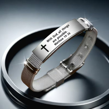 Matthew 19:26 Scripture Bracelet — "With God, All Things Are Possible" | Adjustable Faith Bracelet