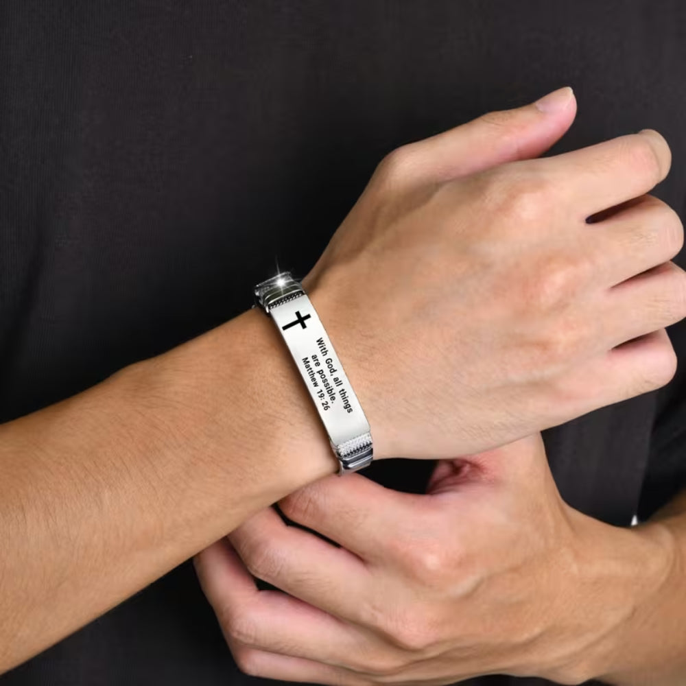 Matthew 19:26 Scripture Bracelet — "With God, All Things Are Possible" | Adjustable Faith Bracelet