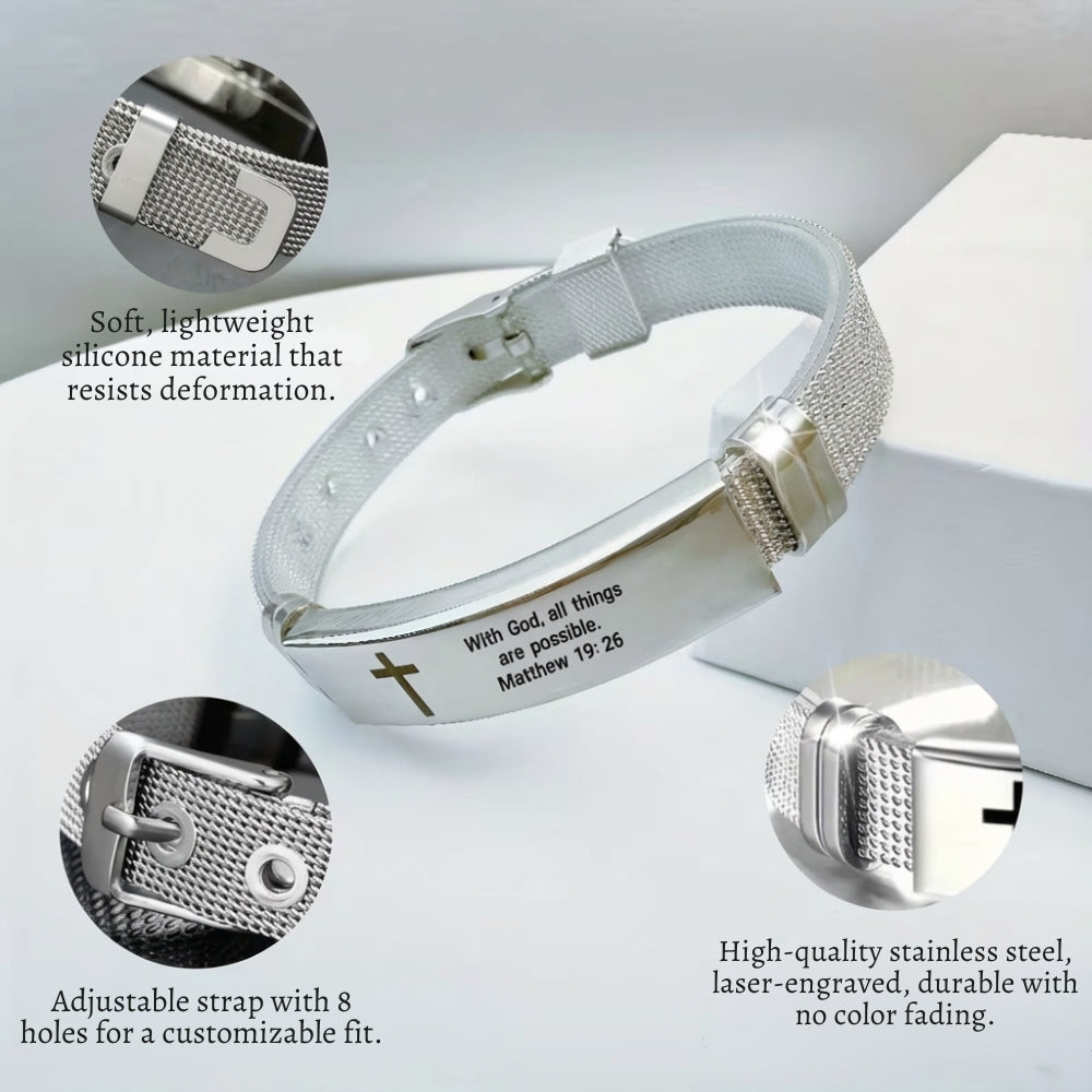 Matthew 19:26 Scripture Bracelet — "With God, All Things Are Possible" | Adjustable Faith Bracelet