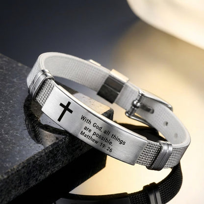 Matthew 19:26 Scripture Bracelet — "With God, All Things Are Possible" | Adjustable Faith Bracelet