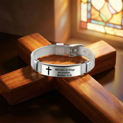 Matthew 19:26 Scripture Bracelet — "With God, All Things Are Possible" | Adjustable Faith Bracelet