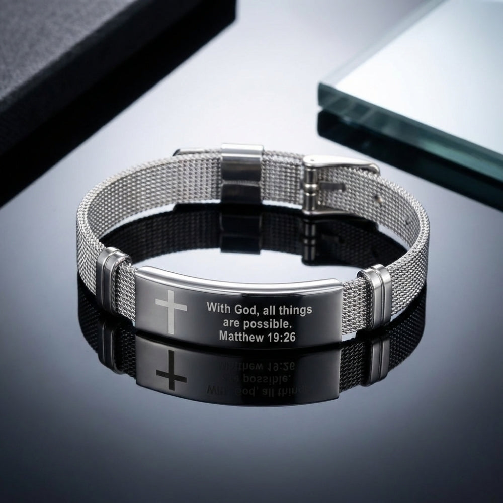 Matthew 19:26 Scripture Bracelet — "With God, All Things Are Possible" | Adjustable Faith Bracelet