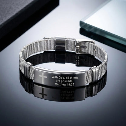 Matthew 19:26 Scripture Bracelet — "With God, All Things Are Possible" | Adjustable Faith Bracelet