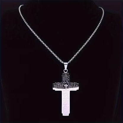 Lord's Prayer Cross Necklace — The Our Father Scripture Pendant | Stainless Steel Faith Necklace