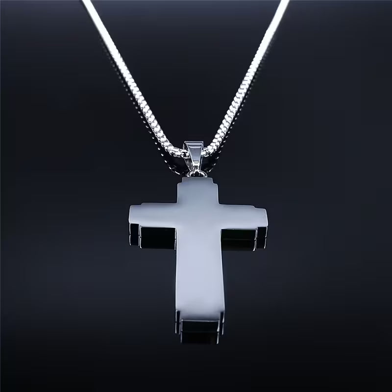 Lord's Prayer Cross Necklace — The Our Father Scripture Pendant | Stainless Steel Faith Necklace